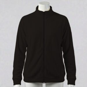 black-fleecejacket-fr Black full zip fleece jacket with high stand collar and side pockets