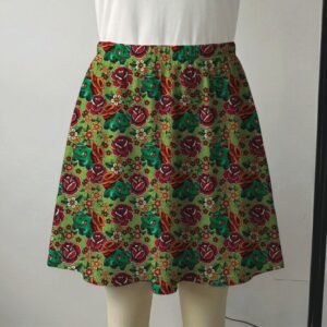 bulbasaurtattoo-skirt Green skater skirt featuring a rose Bulbasaur Pokemon side pockets, and sizes S–8XL/US 4–26