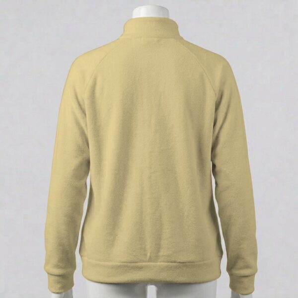 butteryellow-fleecejacket-bk Butter yellow full zip fleece jacket with high stand collar and side pockets