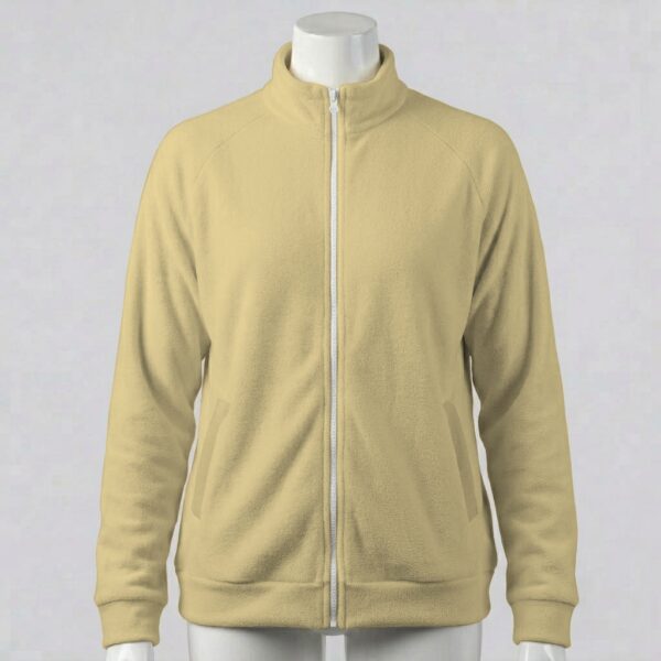 butteryellow-fleecejacket-fr Butter yellow full zip fleece jacket with high stand collar and side pockets