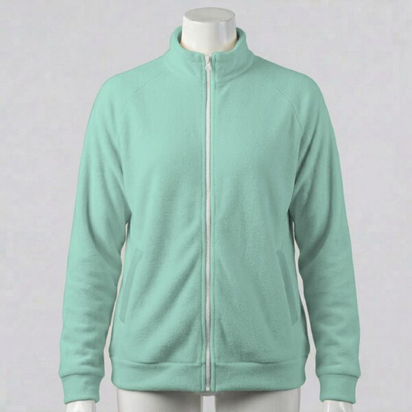charmingfrost-fleecejacket-fr Mint Green full zip fleece jacket with high stand collar and side pockets