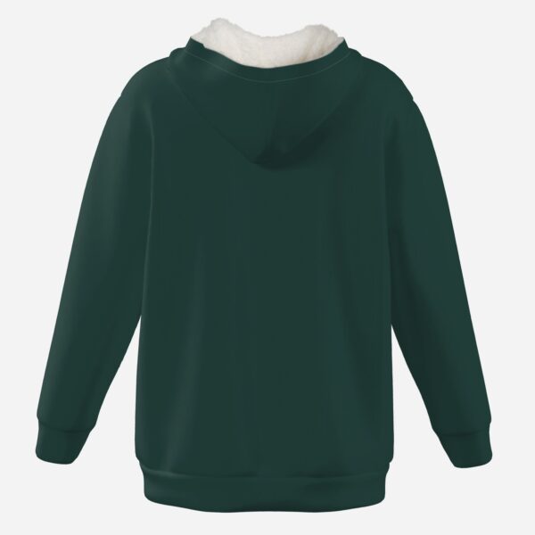 darkgreen-bk Solid dark green color thick fleece-lined full-zip hoodie with drawstrings and side pockets