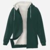 darkgreen-fr Solid dark green color thick fleece-lined full-zip hoodie with drawstrings and side pockets