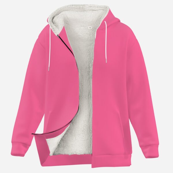 Solid dark pink color thick fleece-lined full-zip hoodie with drawstrings and side pockets