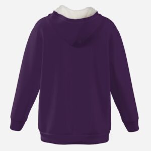 Solid purple color thick fleece-lined full-zip hoodie with drawstrings and side pockets