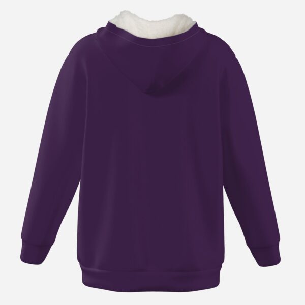 Solid purple color thick fleece-lined full-zip hoodie with drawstrings and side pockets