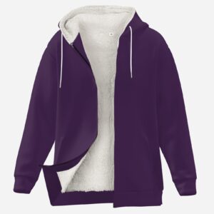 Solid purple color thick fleece-lined full-zip hoodie with drawstrings and side pockets