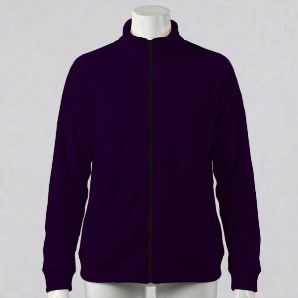 deeppurple-fleecejacket-fr deep purple unisex full zip fleece coat with high collar and side pockets