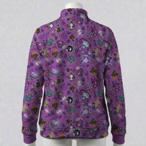 Deep purple fleece zip jacket with Gengar Mimikyu and ghost Pokemon pattern