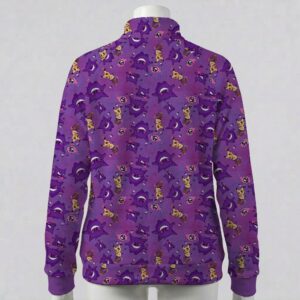 Deep purple fleece zip jacket with Gengar Mimikyu, Haunter and ghastly Pokemon pattern