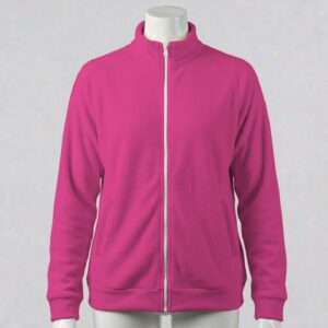 hot pink unisex full zip fleece coat with high collar and side pockets