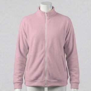 light pink unisex full zip fleece coat with high collar and side pockets