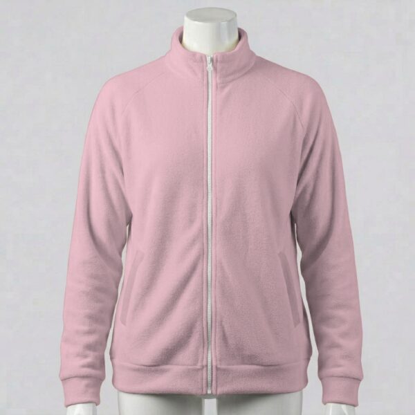 light pink unisex full zip fleece coat with high collar and side pockets