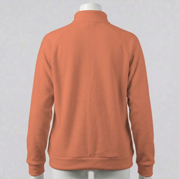 melonorange-fleecejacket-bk pastel orange unisex full zip fleece coat with high collar and side pockets