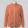 melonorange-fleecejacket-fr pastel orange unisex full zip fleece coat with high collar and side pockets