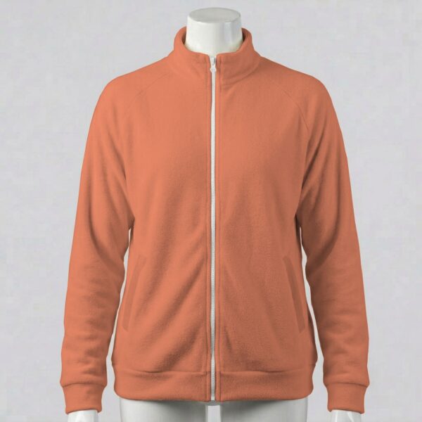 melonorange-fleecejacket-fr pastel orange unisex full zip fleece coat with high collar and side pockets