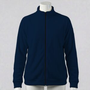 navy unisex full zip fleece coat with high collar and side pockets