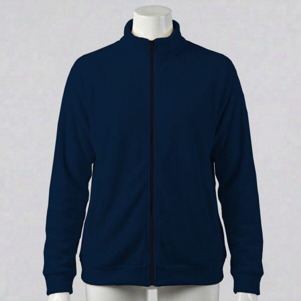 navy-fleecejacket-fr navy unisex full zip fleece coat with high collar and side pockets