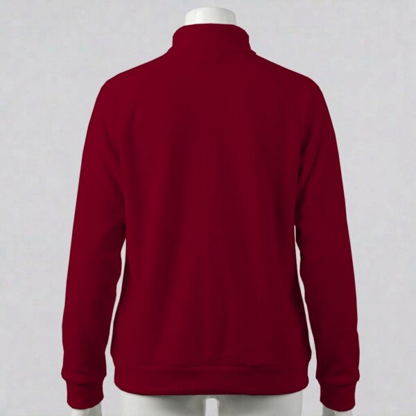 red-fleecejacket-bk deep red unisex full zip fleece coat with high collar and side pockets