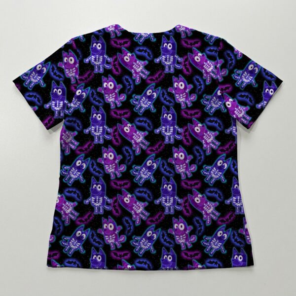 Bluey Dog Halloween Skeleton V-Neck Scrub Top – Spooky Cute XS-4XL