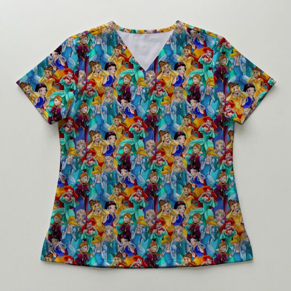 Funny Princess Faces V-Neck Scrub Top XS-4XL