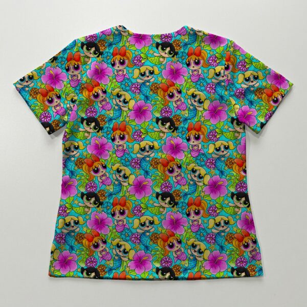 Powerpuff Girls Mermaids Cartoon V-Neck Scrub Top XS-4XL