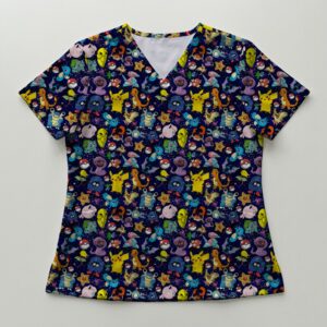 scrubs-fr-pokekanto Gen 1 Pokemon Kanto Mix Navy V-Neck Scrub Top XS-4XL