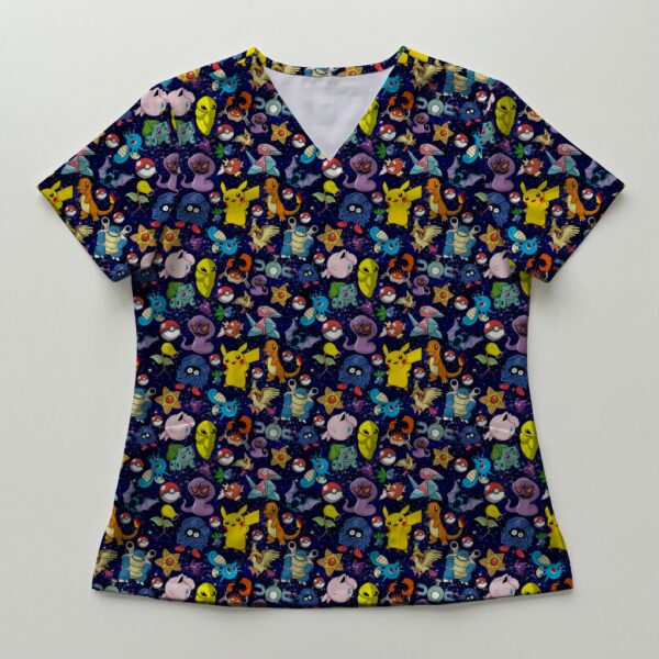 scrubs-fr-pokekanto Gen 1 Pokemon Kanto Mix Navy V-Neck Scrub Top XS-4XL