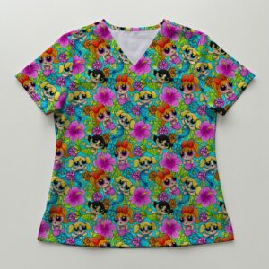 Powerpuff Girls Mermaids Cartoon V-Neck Scrub Top XS-4XL