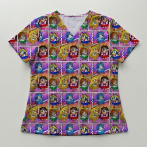 Cute Bluey SailorMoon Mashup V-Neck Scrub Top XS-4XL